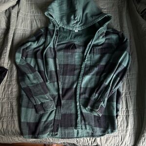 Women's Small American Eagle Green and Black Flannel Jacket